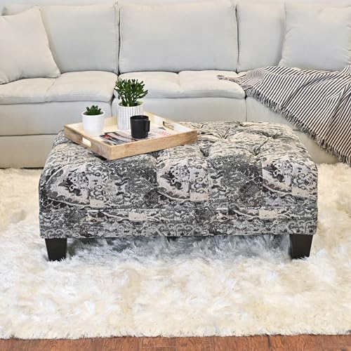 Roundhill Furniture Berliton Fabric Tufted Ottoman, Turkish Charcoal U758