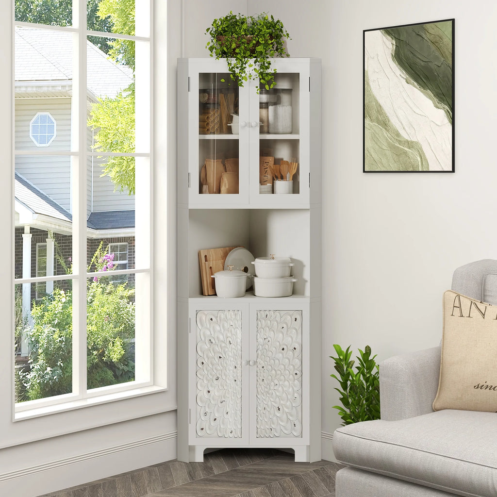 DWVO 67" Tall Corner Storage Cabinet with 4 Doors, White N91659