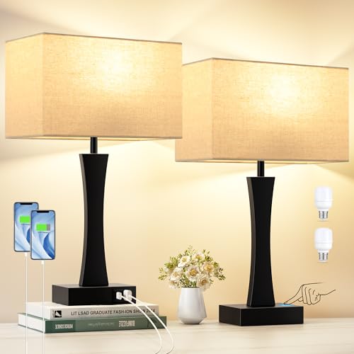 3 Way Dimmable Bedside Lamp Set of 2 with USB Ports C63781