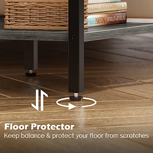 SUPERJARE Nightstand with Charging Station, Fabric Drawer, 3-Tier Storage, Walnut K366263