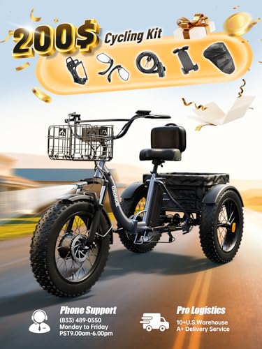 Electric Tricycle for Adults 960W Peak, 36V 15AH Battery, 50 Miles Range, 20" Fat Tire J900456