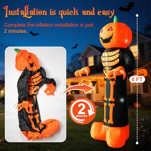 HFO 8 FT Halloween Inflatable Pumpkin Reaper Ghost with LED Lights W411