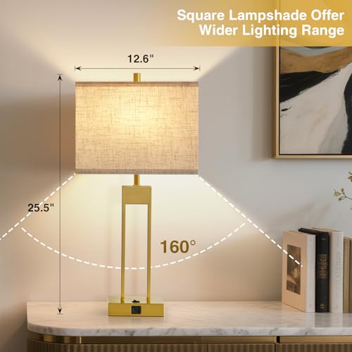 25.5'' Nightstand Lamps Set of 2 with USB, 3 Colors for Bedroom E985629
