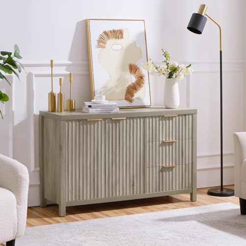 Fluted Sideboard Buffet Cabinet with Storage, 56" Modern Credenza, Natural Y669537