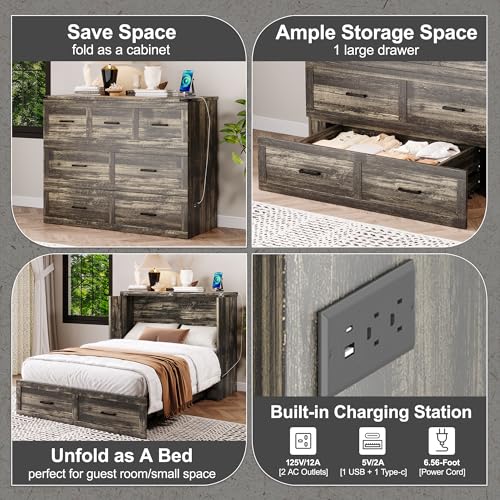 Queen Size Murphy Bed Cabinet with Charging Station, White P336686