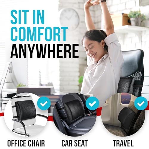 FORTEM Office Chair Cushion and Back Support, Memory Foam Lumbar Pillow, Non Slip, XL V440