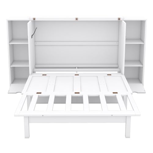 Queen Size Solid Pine Murphy Bed Chest with Charging Station and Storage Drawer K498