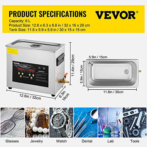 VEVOR 6L Ultrasonic Cleaner with Heater and Timer for Jewelry Glasses Instruments R210