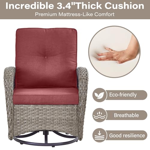 Outdoor Wicker Swivel Rocker Chairs Set of 2 with Rattan Side Table, Brown/Blue B592