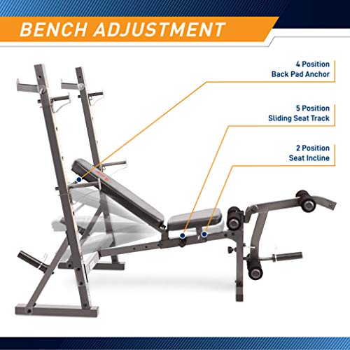Marcy Olympic Workout Bench with Preacher Curl Pad and Weight Rack, White/Black R86365