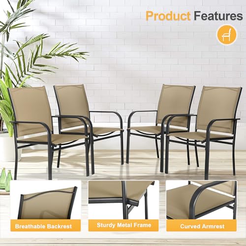 Outdoor Wrought Iron Dining Chairs Set of 4 with High Backrest, Dark Blue F605057