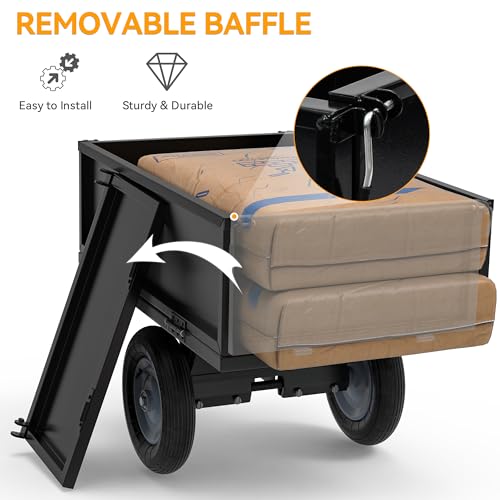 YINTATECH 500lbs Lawn Mower Trailer & ATV Dump Trailer, Heavy-Duty Tow Behind Dump Cart, Black B63497