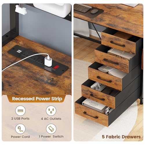 SEDETA L Shaped Gaming Desk with Drawers, LED Lights, and Power Outlet O3738