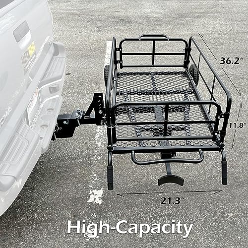 MaxxHaul 50243 Foldable Hitch Cargo Carrier Cart with 10 inch Flat Free Tires Z2903