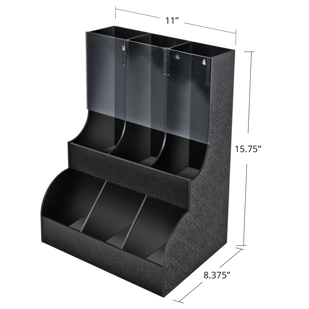 Azar Displays Black Six Compartment Two-tiered Condiment Organizer with Clear Front I32638