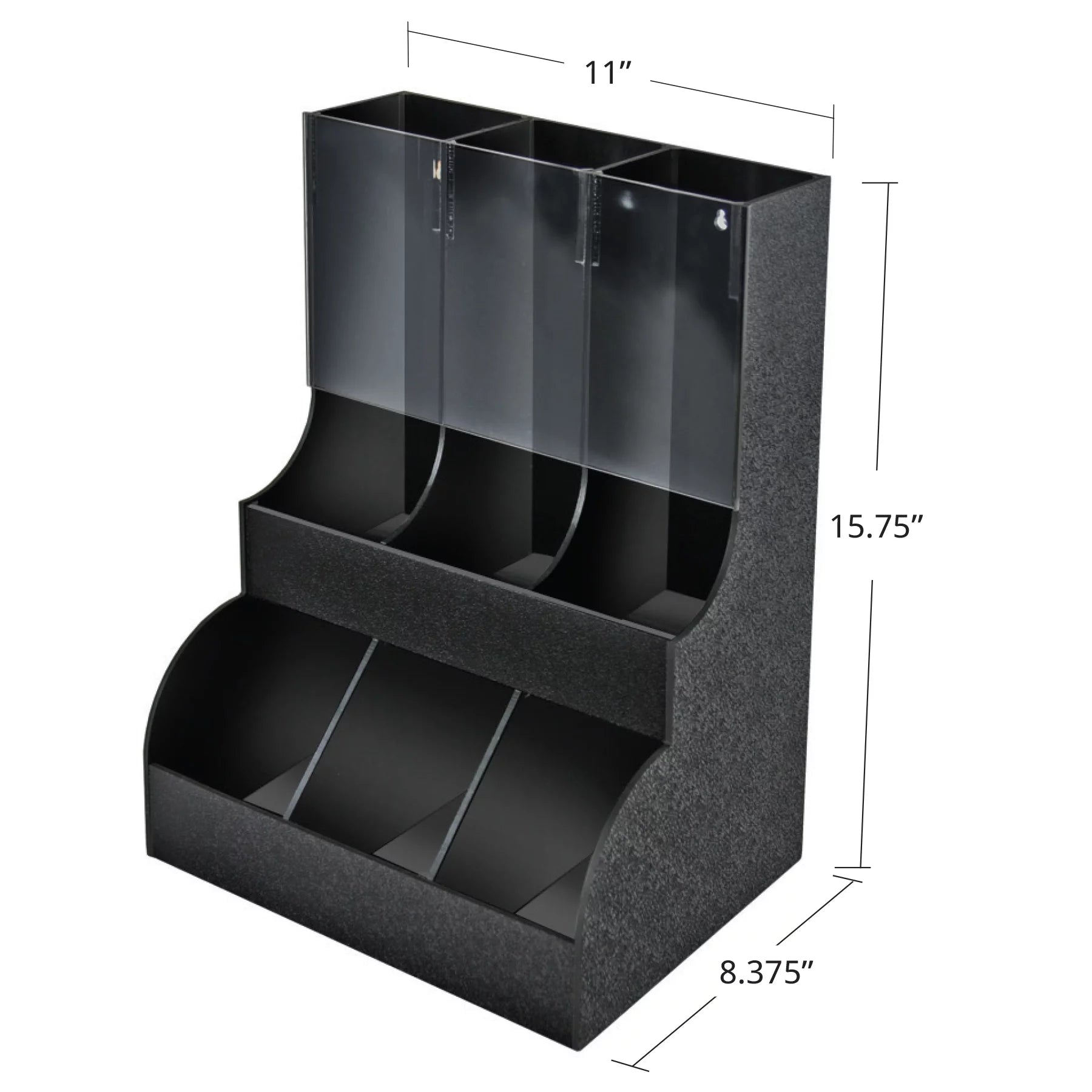 Azar Displays Black Six Compartment Two-tiered Condiment Organizer with Clear Front I32638