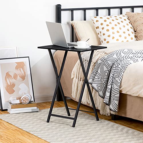 HOOBRO Folding TV Tray Tables, Set of 2, Marble and Gold C48497