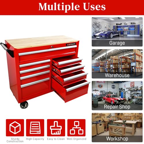Heavy Duty 9-Drawer Rolling Tool Chest with Wood Top, Black K54490