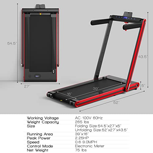 Goplus 2 in 1 Folding Treadmill with LED Display and Bluetooth Speaker Z6697