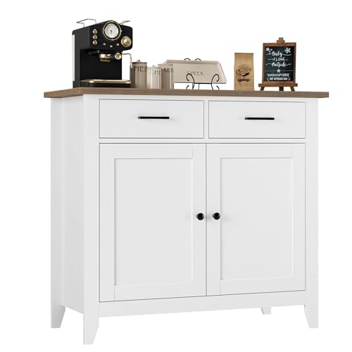 HORSTORS Kitchen Storage Cabinet, Farmhouse Buffet with 2 Drawers and 2 Doors, Grey A4009