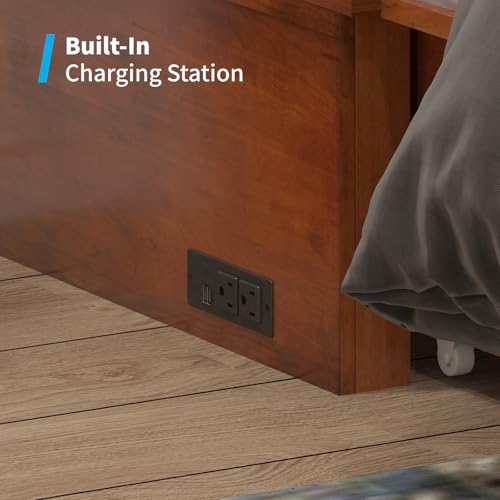 Mjkone Murphy Bed Cabinet Queen Size with USB Charging Station & Storage Drawers, White U176463