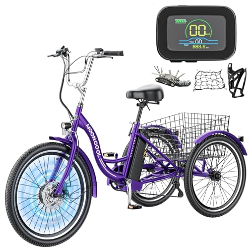 MOONCOOL Electric Tricycle for Adults, 350W 36V, 7 Speeds with Large Basket L833080