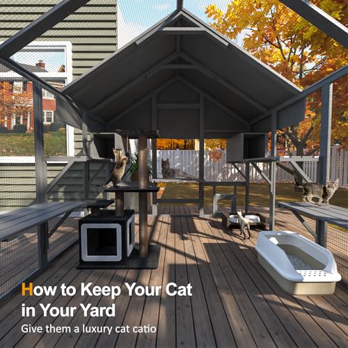 Large Catio Outdoor Cat Enclosure with 7 Platforms, 2 Resting Boxes and 2 Bridges D98397