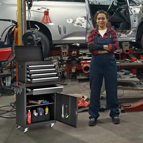 5-Drawer Rolling Tool Chest Storage Cabinet with Detachable Top Tool Box, Black R11137