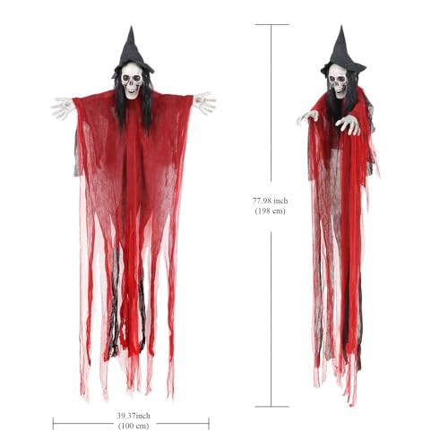 6.5ft Animated Skeleton Witch Halloween Decoration with LED Eyes U7307