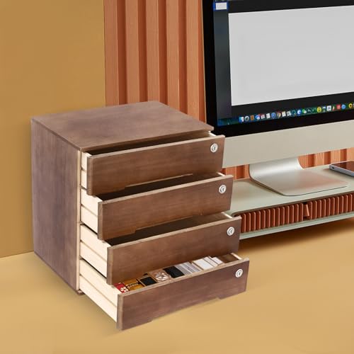4 Drawers Wood Storage Cabinet with Lockable Drawers, Walnut S9586
