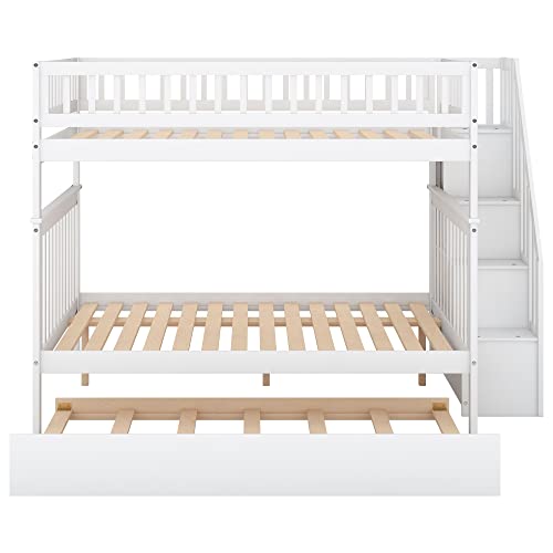 Harper & Bright Designs Twin Size Loft Bed with L-Shaped Desk and Stairs, Solid Wood, White D768