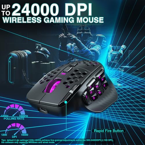 SM809 Pro Wireless MMO Gaming Mouse 24000 DPI Triple Connectivity RGB Black A4613