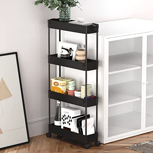 SPACELEAD Slim Storage Cart 4 Tier, Rolling Utility Cart for Bathroom & Kitchen, White Q18019