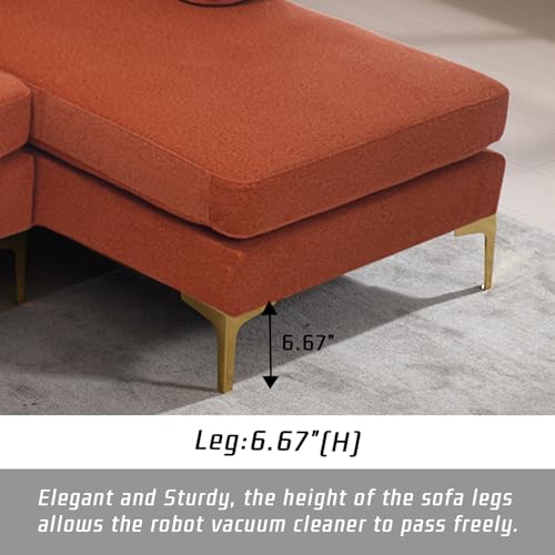 80.7" L Shaped Sleeper Sofa with Chaise, Chenille Fabric, Orange P292