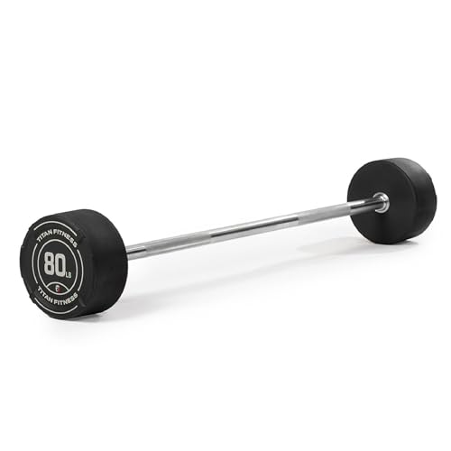Titan Fitness Rubber Curl Fixed Barbells, Pre-Loaded Weight Bar Y406