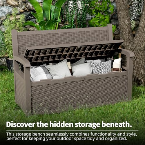 Vixzen 75 Gallon Outdoor Storage Bench Deck Box, Lockable All-Weather Seating Q396149