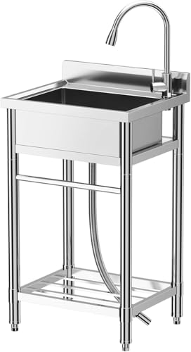 Stainless Steel Utility Sink with Faucet, Freestanding Single Bowl Y312305