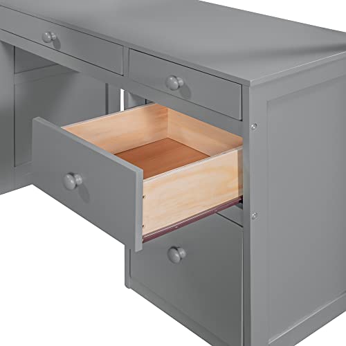Harper & Bright Designs Full Size Loft Bed with Wardrobe and Desk, Solid Wood, White R4710
