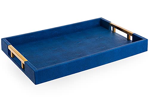 White Marble Faux Leather Decorative Tray with Handles D972626