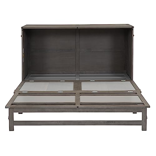 Queen Size Solid Pine Murphy Bed Chest with Charging Station and Storage Drawer K498