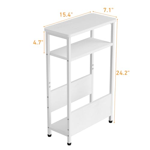 7.1" Narrow 3-Tier Side Table with Magazine Holder, Faux White Marble R580691