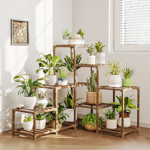 Bamworld Plant Stand Indoor Outdoor Wood Plant Rack 3 Tier Ladder D51744