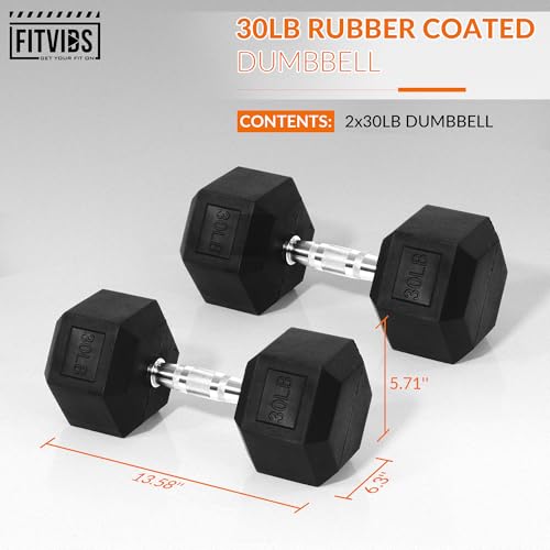 Rubber Encased Hex Dumbbell Set of 2, Anti-Slip Cast Iron Grip, 5-50 LBS H4990