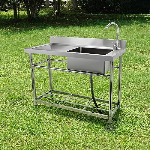 VEVOR Stainless Steel Utility Sink with Workbench Faucet and Legs, 39.4 x 19.1 x 37.4 in L559