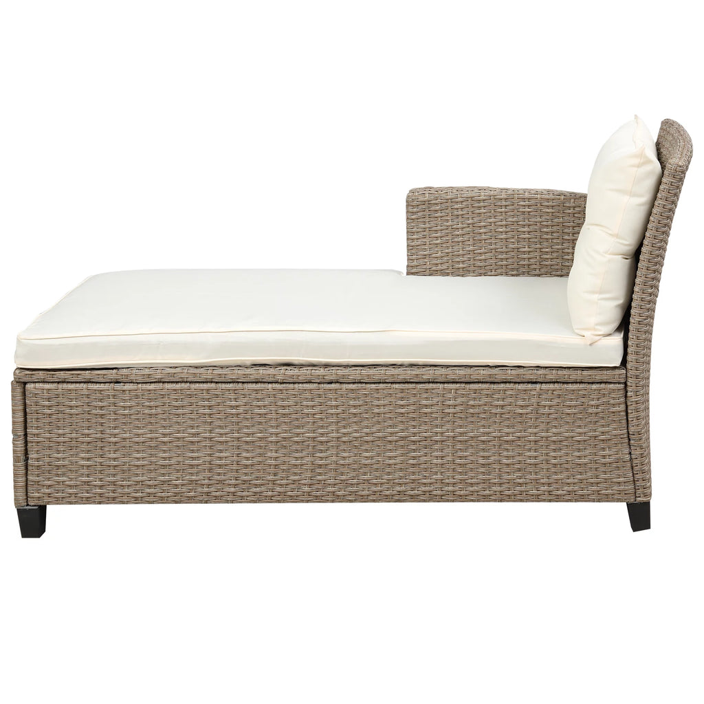 Dcenta 4 Piece Wicker Rattan Patio Conversation Set with Seat Cushions, Beige Brown B3881