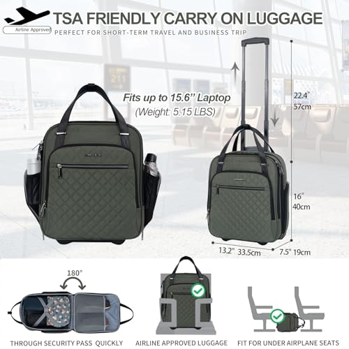 EMPSIGN Underseat Carry On Wheeled 16" Lightweight Rolling Bag for Travel, Black B8919