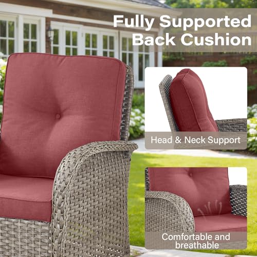 Outdoor Wicker Swivel Rocker Chairs Set of 2 with Rattan Side Table, Brown/Blue B592