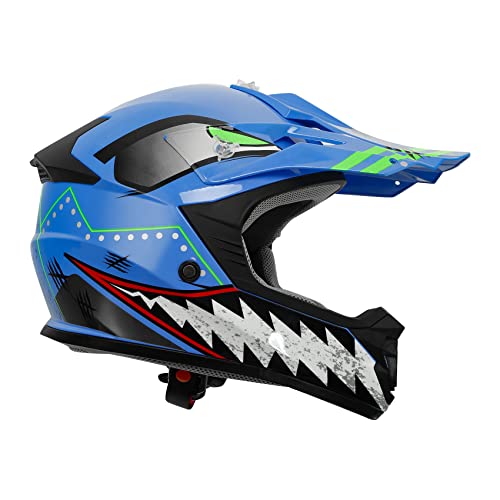 SLMOTO Dot Youth Kids Motocross Offroad Helmet with Goggles and Gloves Blue Skull D851858