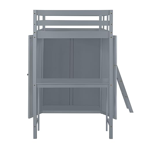Harper & Bright Designs Full Size Loft Bed with Wardrobe and Desk, Solid Wood, White R4710