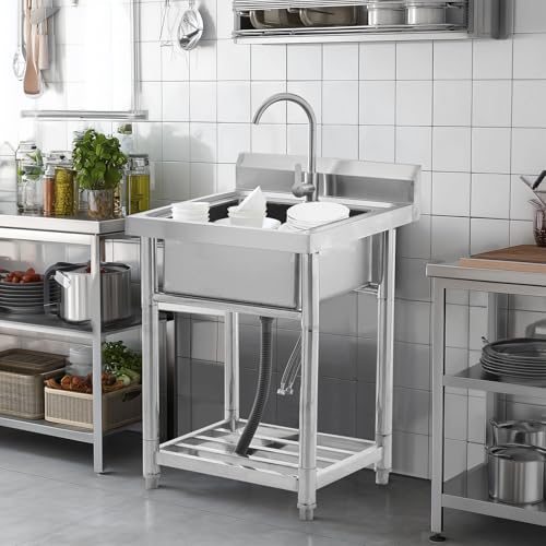 Stainless Steel Free Standing Utility Sink Single Bowl with Hot Cold Pipe R683